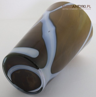 XL! Duży artystyczny wazon z masywnego szkła typu overlay – unikat w stylu vintage z połowy XX wieku