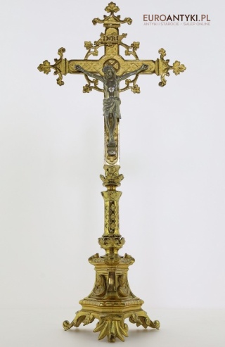 XXL! Zabytkowy mosiężny krzyż w stylu neogotyckim – sakralny antyk z końca XIX wieku - muzealny okaz