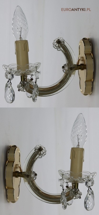 Para stylowych kinkietów kryształowych w stylu Maria Teresa z lat 60./70. – elegancka klasyka vintage