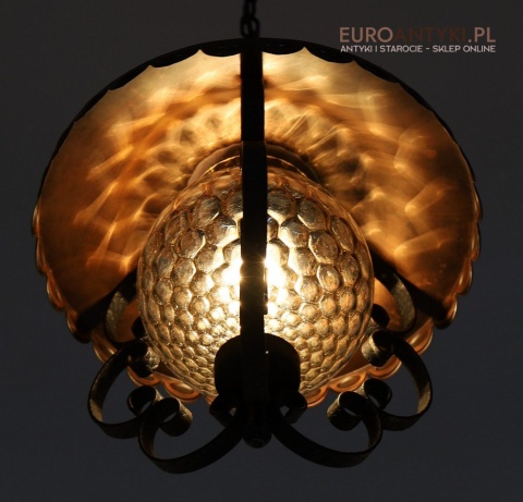 Rustykalna lampa wisząca z kutego żelaza i szkła – unikatowe oświetlenie retro do salonu, jadalni lub holu