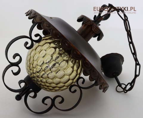 Rustykalna lampa wisząca z kutego żelaza i szkła – unikatowe oświetlenie retro do salonu, jadalni lub holu