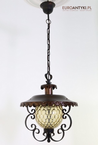 Rustykalna lampa wisząca z kutego żelaza i szkła – unikatowe oświetlenie retro do salonu, jadalni lub holu