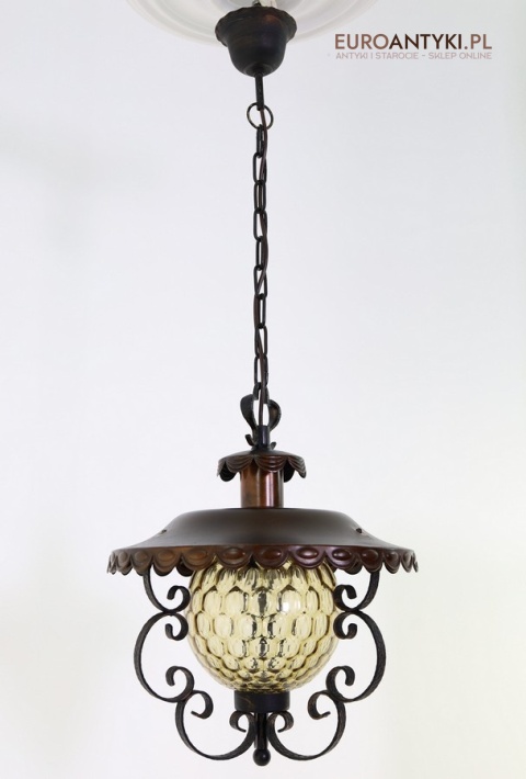 Rustykalna lampa wisząca z kutego żelaza i szkła – unikatowe oświetlenie retro do salonu, jadalni lub holu