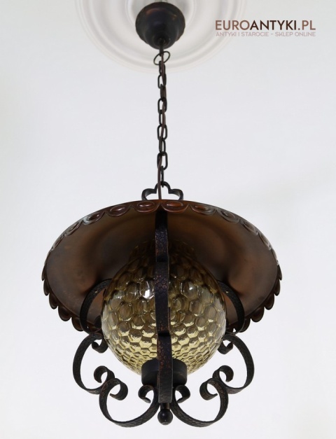 Rustykalna lampa wisząca z kutego żelaza i szkła – unikatowe oświetlenie retro do salonu, jadalni lub holu