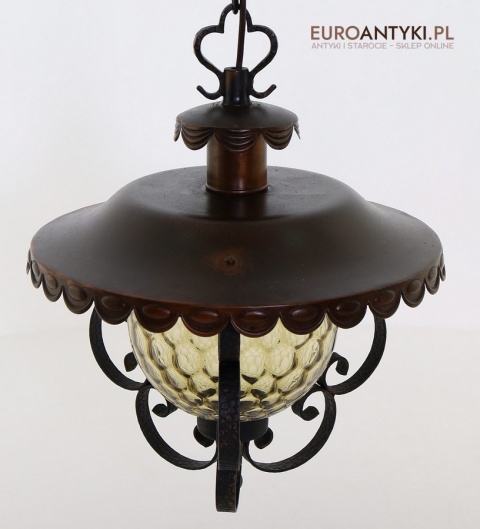 Rustykalna lampa wisząca z kutego żelaza i szkła – unikatowe oświetlenie retro do salonu, jadalni lub holu