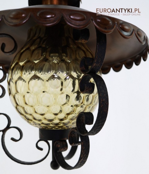 Rustykalna lampa wisząca z kutego żelaza i szkła – unikatowe oświetlenie retro do salonu, jadalni lub holu