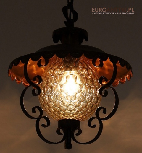 Rustykalna lampa wisząca z kutego żelaza i szkła – unikatowe oświetlenie retro do salonu, jadalni lub holu