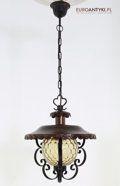 Rustykalna lampa wisząca z kutego żelaza i szkła – unikatowe oświetlenie retro do salonu, jadalni lub holu