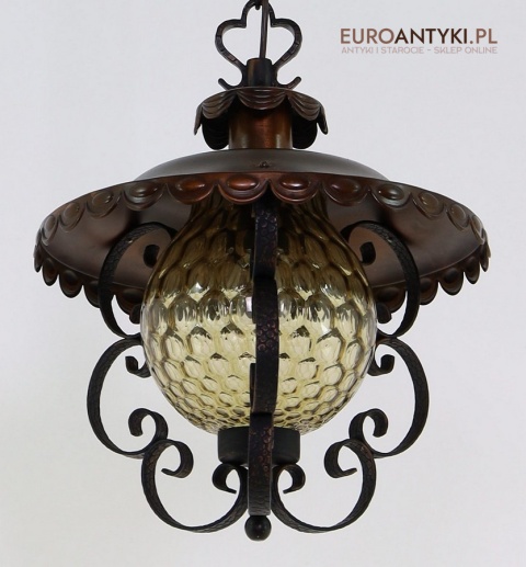 Rustykalna lampa wisząca z kutego żelaza i szkła – unikatowe oświetlenie retro do salonu, jadalni lub holu