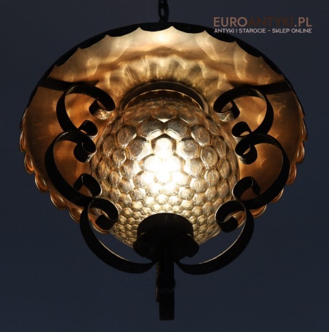 Rustykalna lampa wisząca z kutego żelaza i szkła – unikatowe oświetlenie retro do salonu, jadalni lub holu
