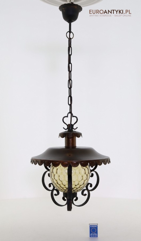 Rustykalna lampa wisząca z kutego żelaza i szkła – unikatowe oświetlenie retro do salonu, jadalni lub holu