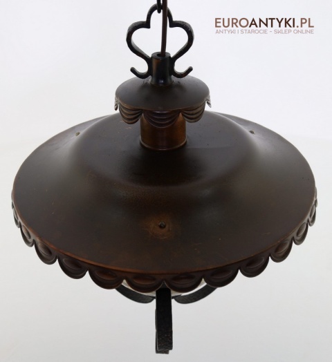 Rustykalna lampa wisząca z kutego żelaza i szkła – unikatowe oświetlenie retro do salonu, jadalni lub holu