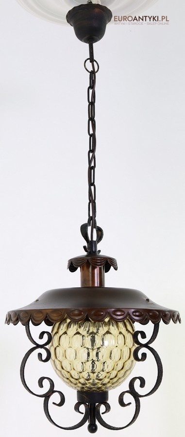 Rustykalna lampa wisząca z kutego żelaza i szkła – unikatowe oświetlenie retro do salonu, jadalni lub holu
