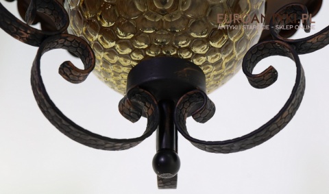 Rustykalna lampa wisząca z kutego żelaza i szkła – unikatowe oświetlenie retro do salonu, jadalni lub holu