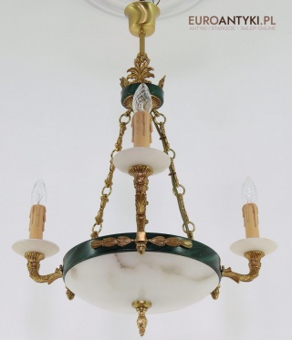 Stylowy żyrandol Empire z marmurowymi kloszami – luksusowe oświetlenie do salonu, gabinetu lub holu