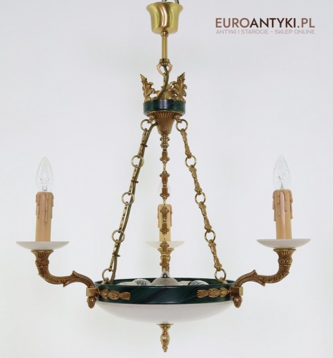 Stylowy żyrandol Empire z marmurowymi kloszami – luksusowe oświetlenie do salonu, gabinetu lub holu