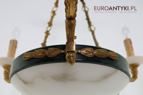 Stylowy żyrandol Empire z marmurowymi kloszami – luksusowe oświetlenie do salonu, gabinetu lub holu