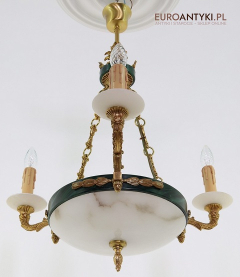 Stylowy żyrandol Empire z marmurowymi kloszami – luksusowe oświetlenie do salonu, gabinetu lub holu