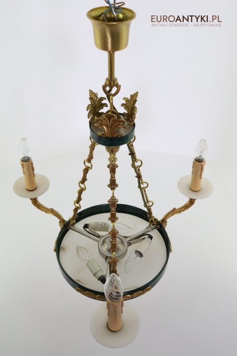 Stylowy żyrandol Empire z marmurowymi kloszami – luksusowe oświetlenie do salonu, gabinetu lub holu