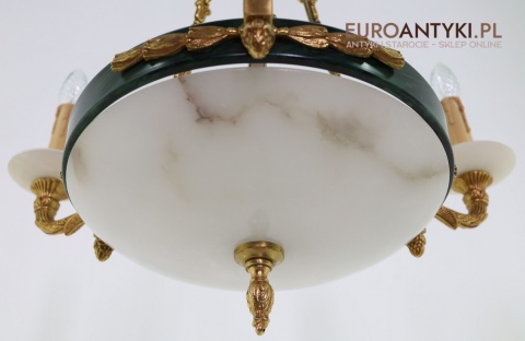 Stylowy żyrandol Empire z marmurowymi kloszami – luksusowe oświetlenie do salonu, gabinetu lub holu