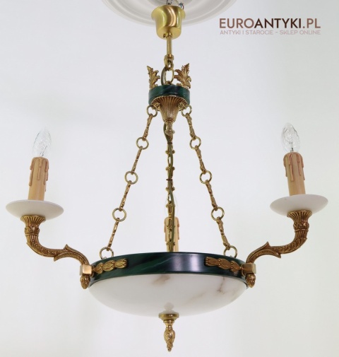 Stylowy żyrandol Empire z marmurowymi kloszami – luksusowe oświetlenie do salonu, gabinetu lub holu