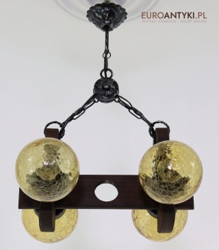 Stylowy żyrandol rustykalny z lat 70. z żółtymi kloszami crackle - oświetlenie retro vintage