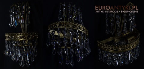 Złote kinkiety pałacowe z kryształkami w stylu klasycznym – eleganckie oświetlenie vintage do salonu lub gabinetu