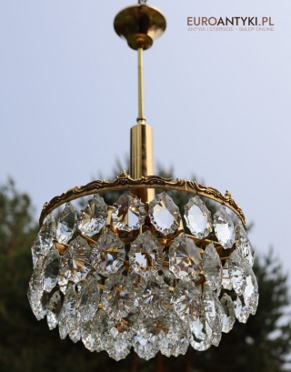 Złoty żyrandol kryształowy Honsel z lat 60. – luksusowe oświetlenie vintage w stylu Hollywood Regency