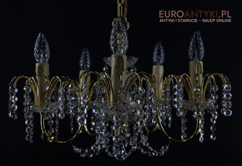 stary zyrandol mosiężny z kryształami