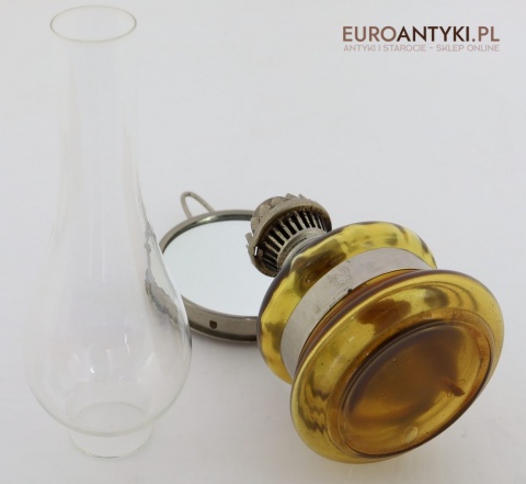 Lampa naftowa retro bursztynowe szkło i lustro