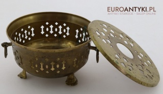 Antyczne pudełko z litego mosiądzu – orientalny lampion na kadzidła i świeczki