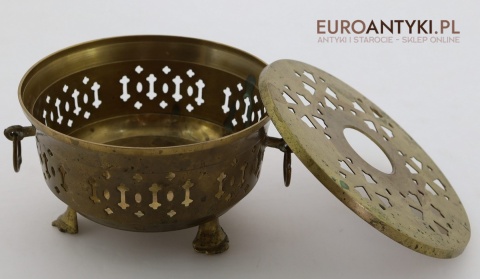 Antyczna kadzielnica mosiężna z uchwytami