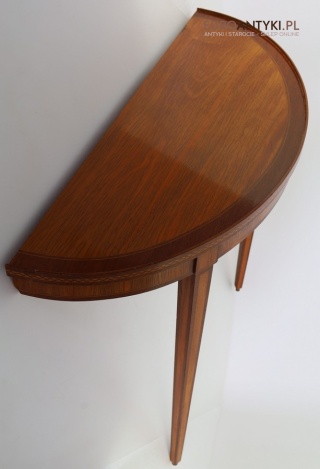 Antyk. Półokrągła konsola z intarsjami – styl georgiański/neoklasyczny