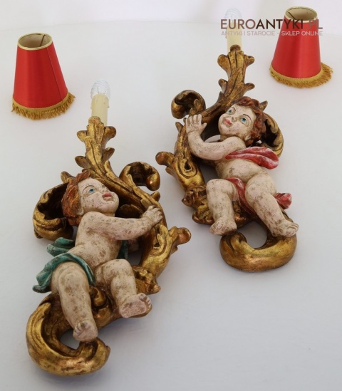 złocone kinkiety z aniołkami vintage