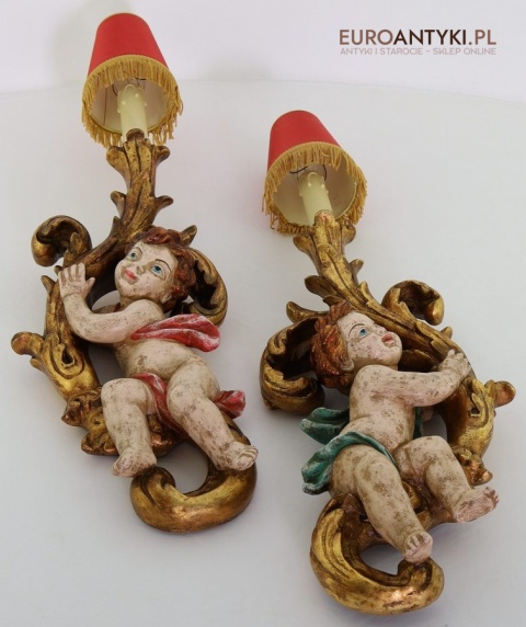 antyczne kinkiety z aniołkami