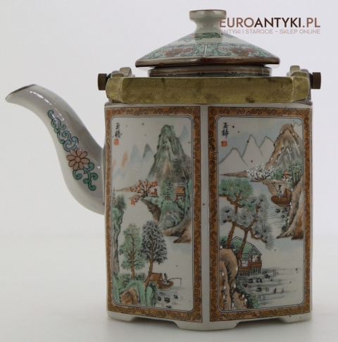Imbryk porcelanowy orientalny z pokrywką