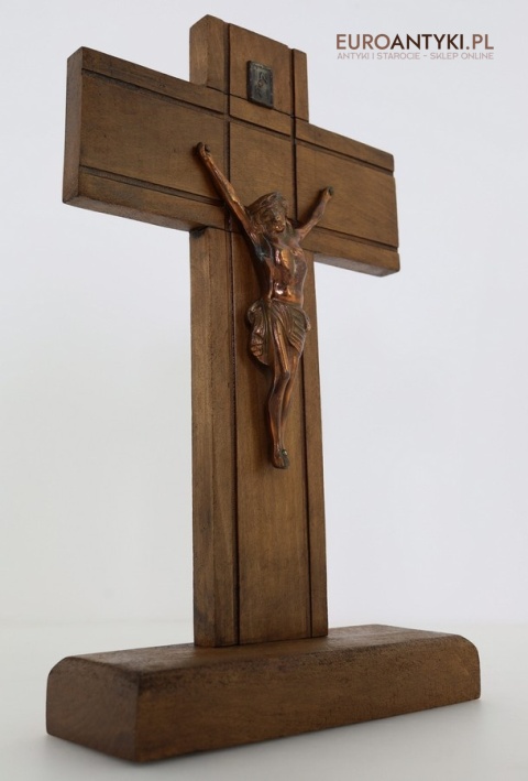 vintage krucyfiks z metalu i drewna