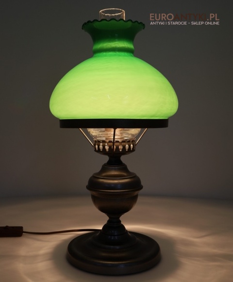 STOŁOWA antyczna lampa z zielonym szkłem