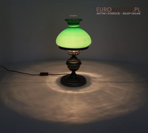 lampka stołowa z zielonym kloszem retro