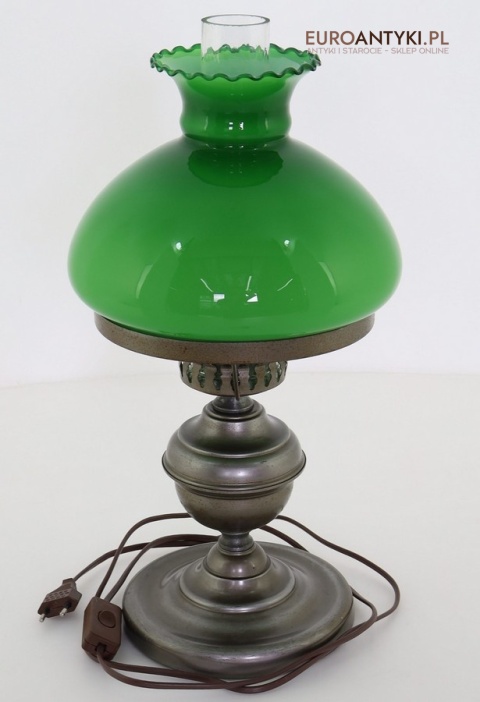 lampka stołowa antyczna z zielonym kloszem