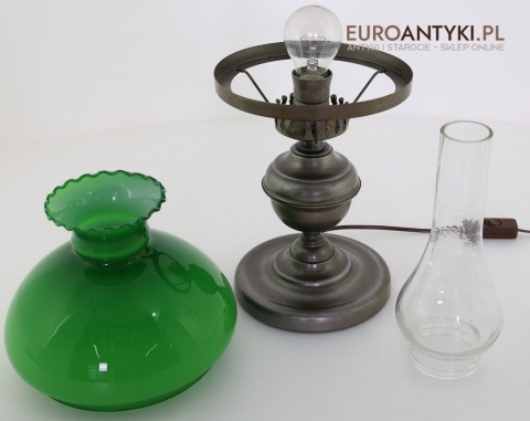 lampka stołowa z zielonym kloszem vintage