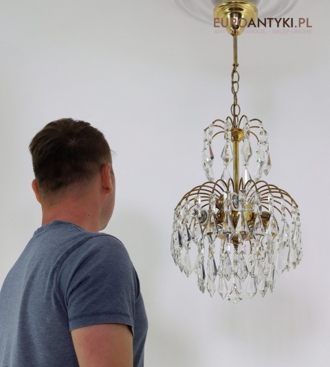 Kryształowa lampa sufitowa vintage z połowy XX wieku