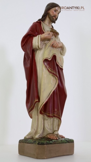 XL! DUŻA! Antyczna figurka Jezusa Chrystusa – Najświętsze Serce Pana Jezusa – ok. 1920–1940 r.