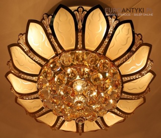XL! DUŻY! Luksusowy plafon art deco glamour złoty z kulami kryształowymi