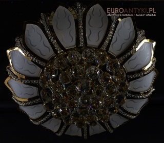 XL! DUŻY! Luksusowy plafon art deco glamour złoty z kulami kryształowymi