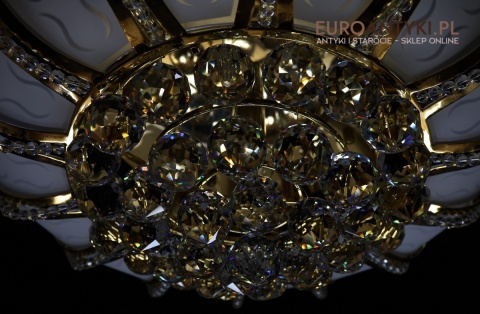 mosiężny plafon retro z kulami kryształowymi