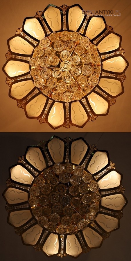 XL! DUŻY! Luksusowy plafon art deco glamour złoty z kulami kryształowymi