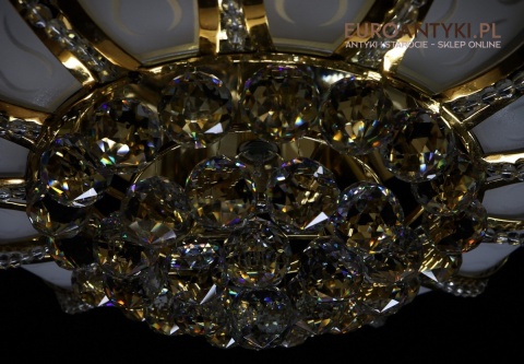 mosiężny plafon vintage z kulami kryształowymi