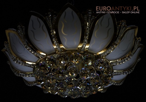 mosiężny plafon glamour z kulami kryształowymi