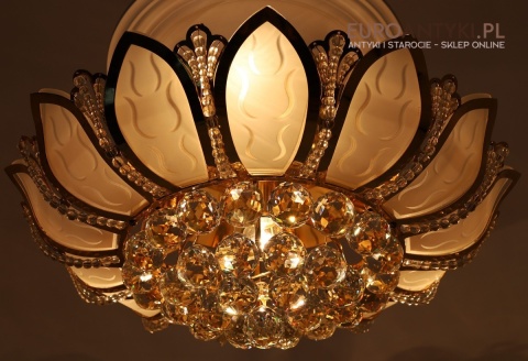 plafon glamour z mosiądzu i kryształu